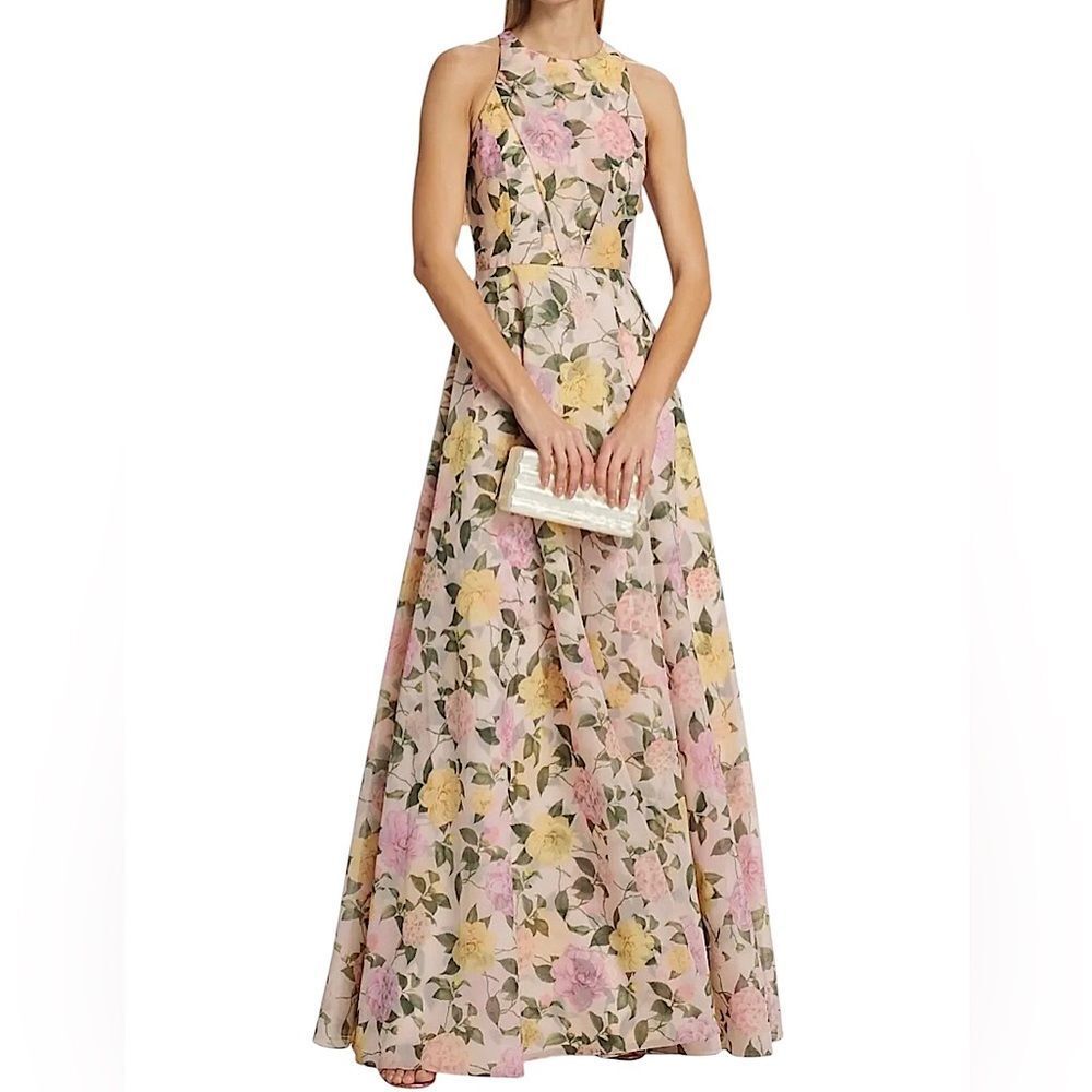 Sachin & Babi Dress Kate Gown Pink Lemonade Floral Wedding MOB Cocktail Size 0